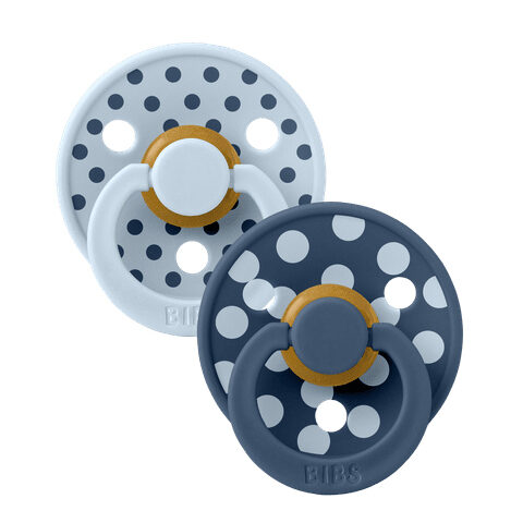 BIBS Colour Round knupīši Polka Dots – Baby Blue / Steel Blue